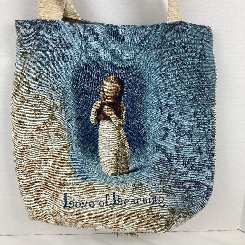 Willow Tree Tote Bag Cream Blue Angel Love of Learning Books Tapestry Angelcore